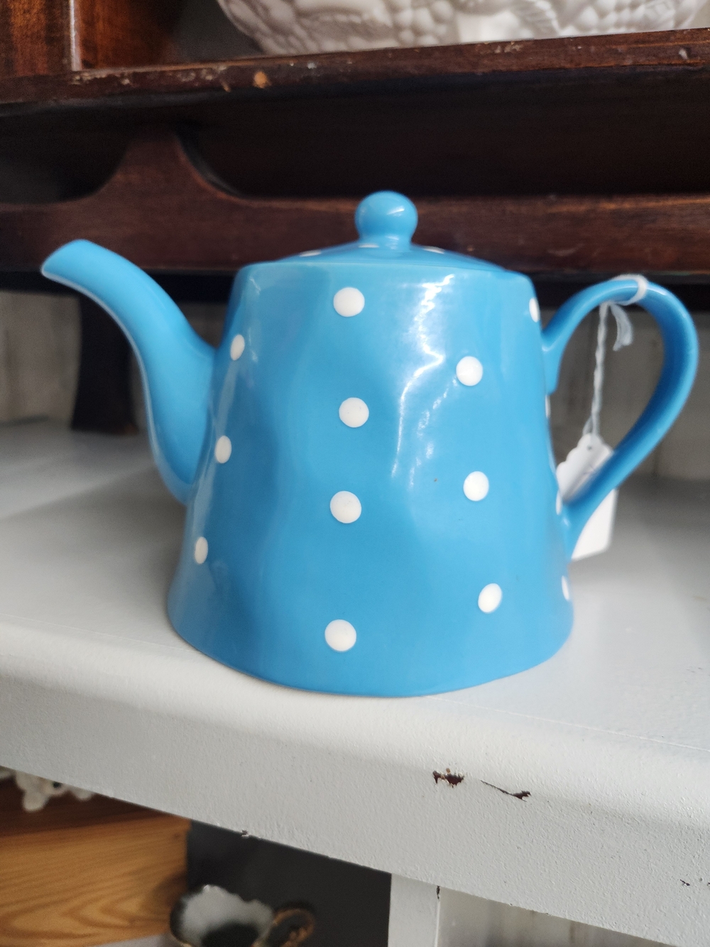 Blue Polka Dot Ceramic Teapot
